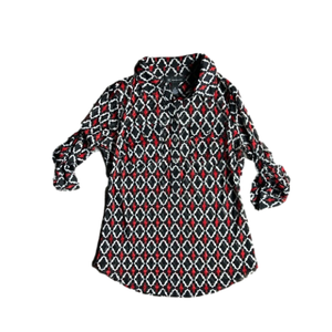 INC Medium Black/Red Geometrical Sheer Camisole Blouse Button Up